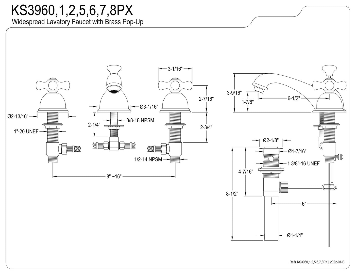 Kingston Brass KS3961PX 8 in. Widespread Bathroom Faucet