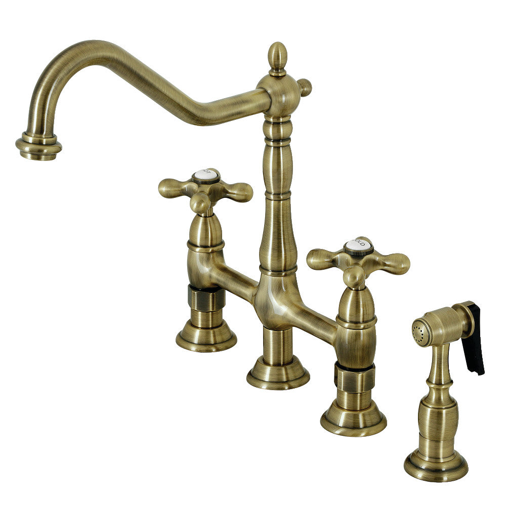 Kingston Brass KS1270AXBS Heritage Bridge Kitchen Faucet with Brass Sprayer