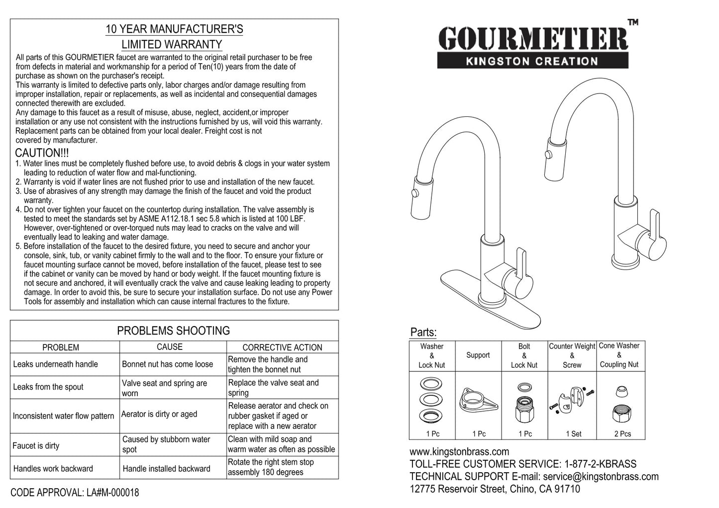 Gourmetier LS8788CTL Continental Single-Handle Pull-Down Kitchen Faucet
