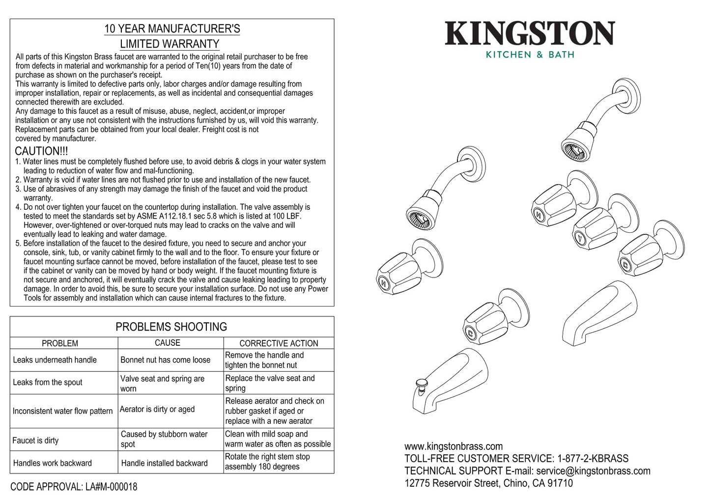 Kingston Brass KF112C Tub and Shower Faucet