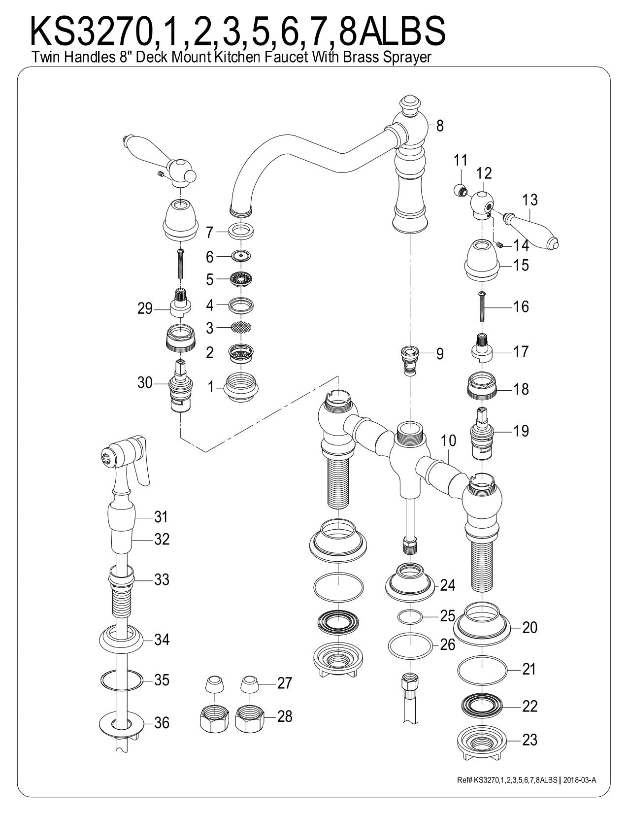 Kingston Brass KS3270ALBS Kitchen Faucet with Side Sprayer