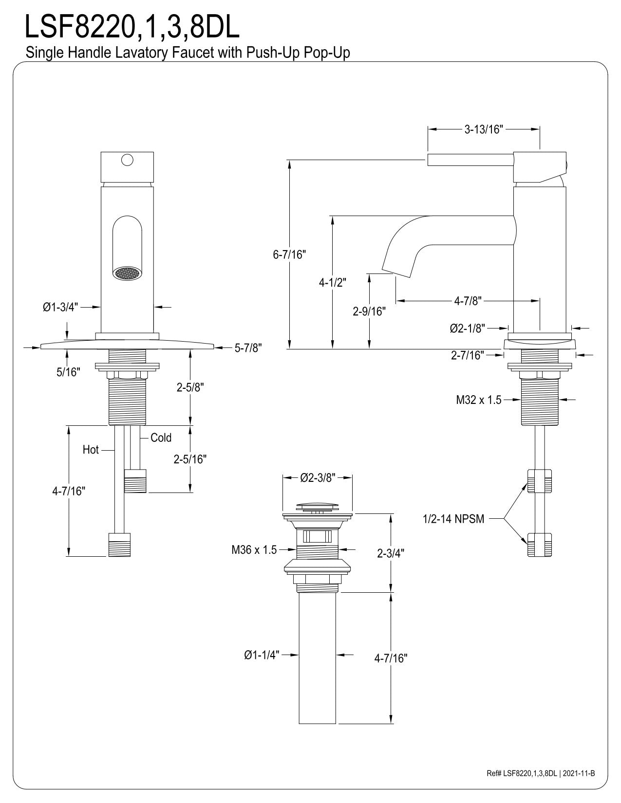 Fauceture LSF8228DL Concord Single-Handle Bathroom Faucet with Push Pop-Up