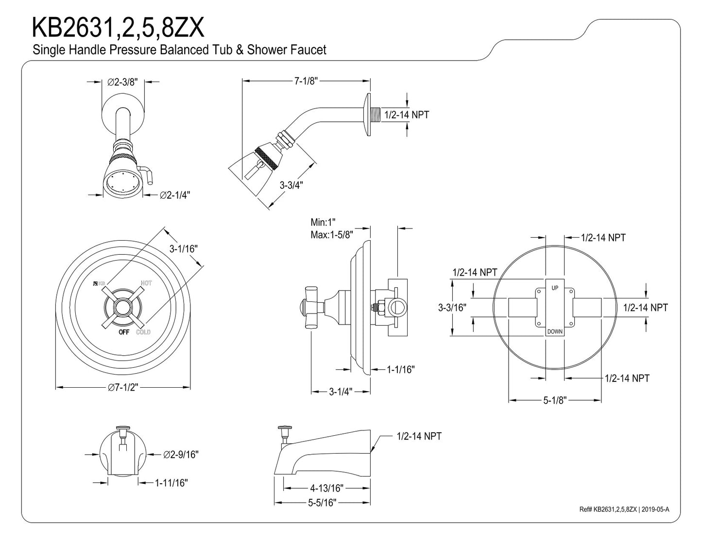 Kingston Brass KB2632ZX Tub/Shower Faucet