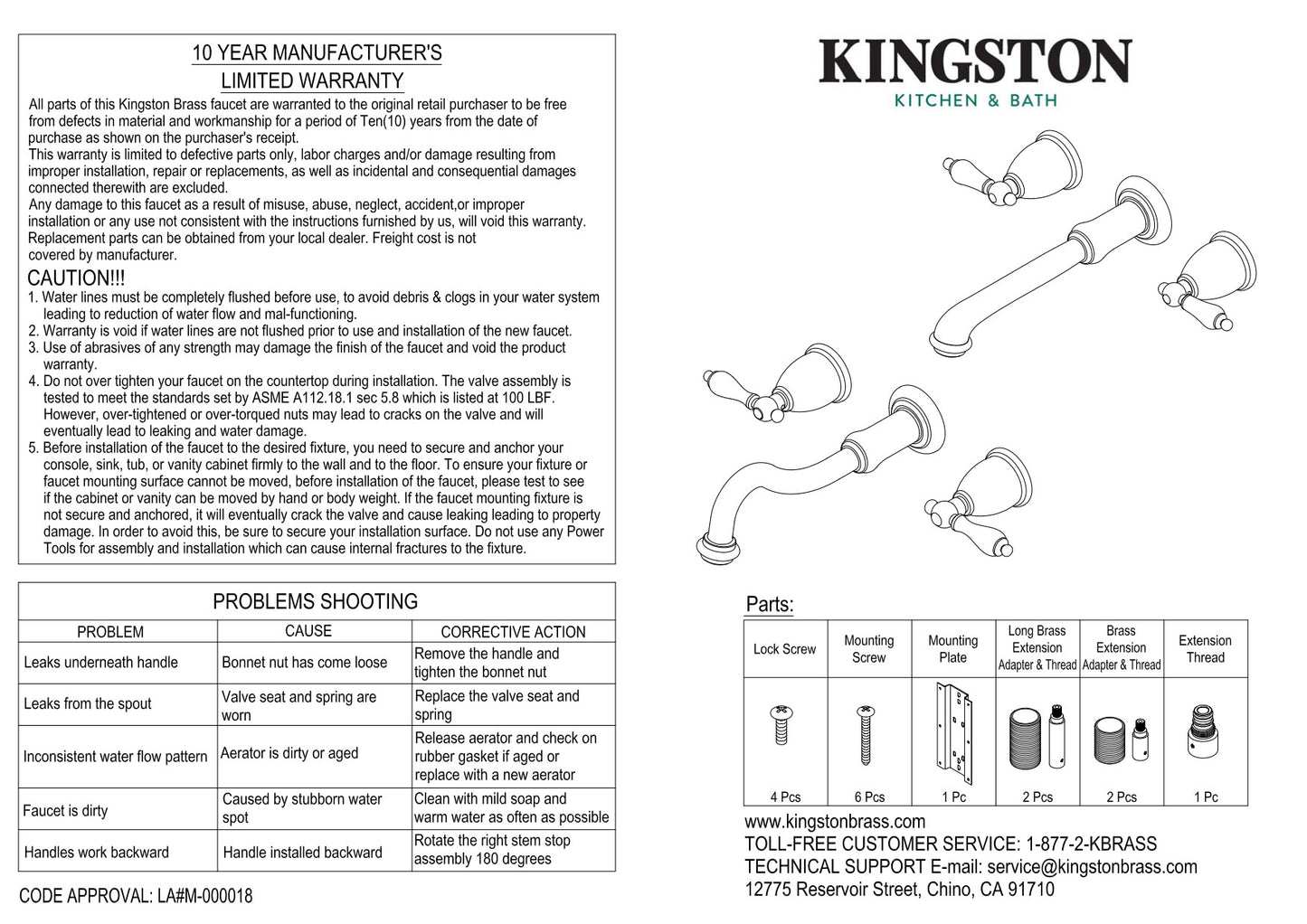 Kingston Brass KS3125AX Vintage 2-Handle Wall Mount Bathroom Faucet