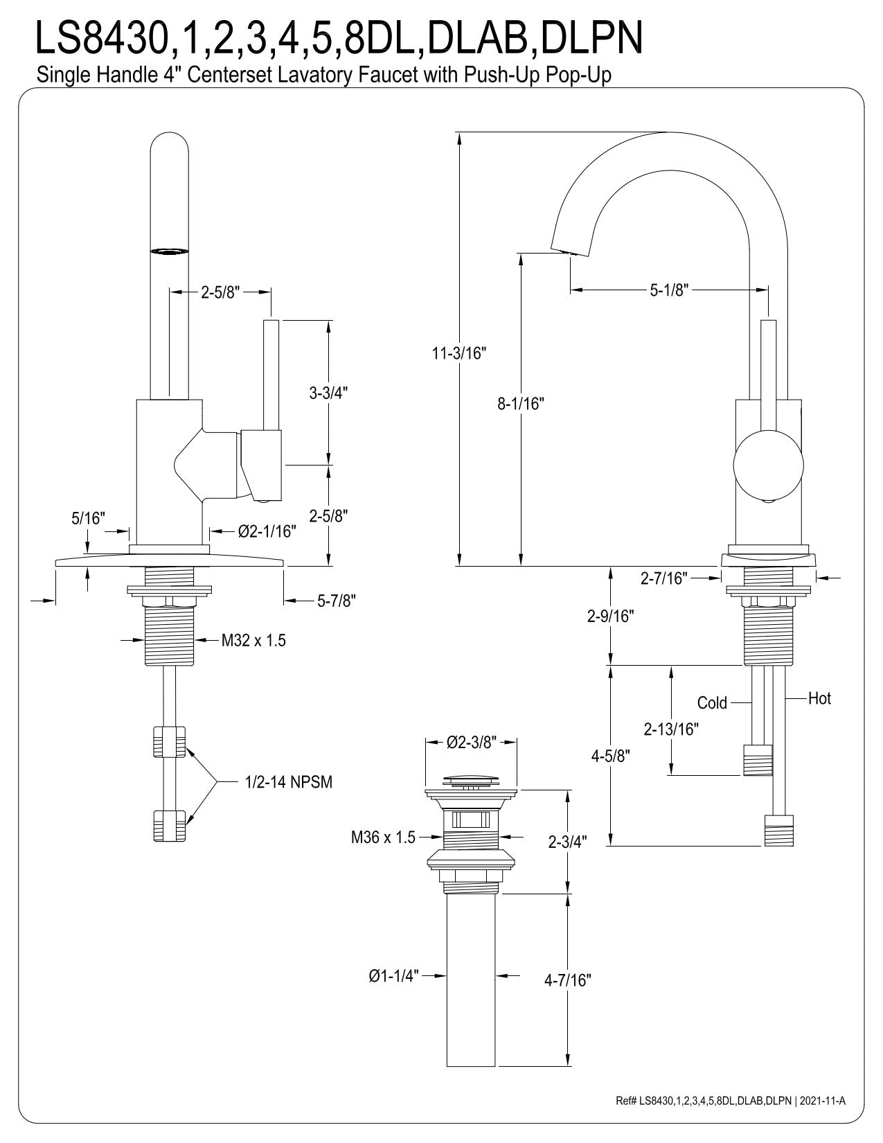 Fauceture LS8430DL Concord Single-Handle Bathroom Faucet with Push Pop-Up