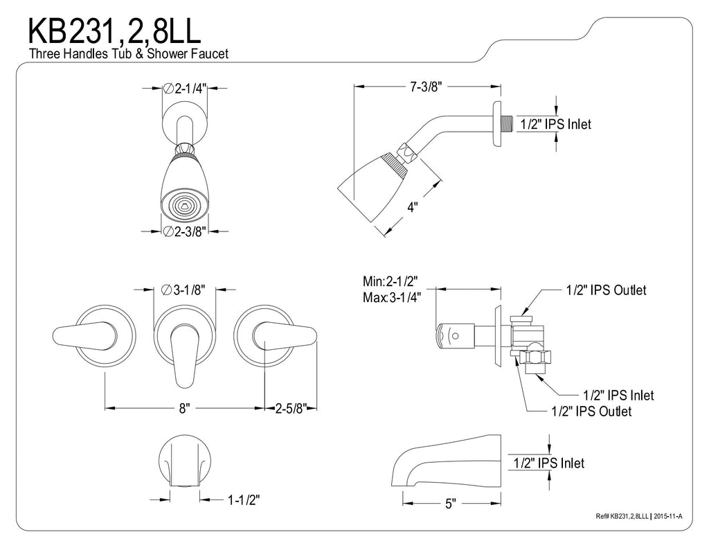 Kingston Brass KB232LL Tub and Shower Faucet