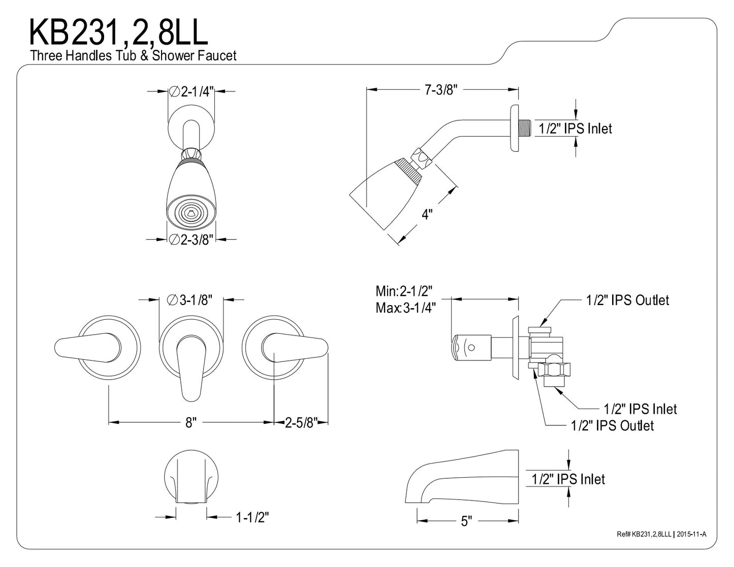 Kingston Brass KB232LL Tub and Shower Faucet