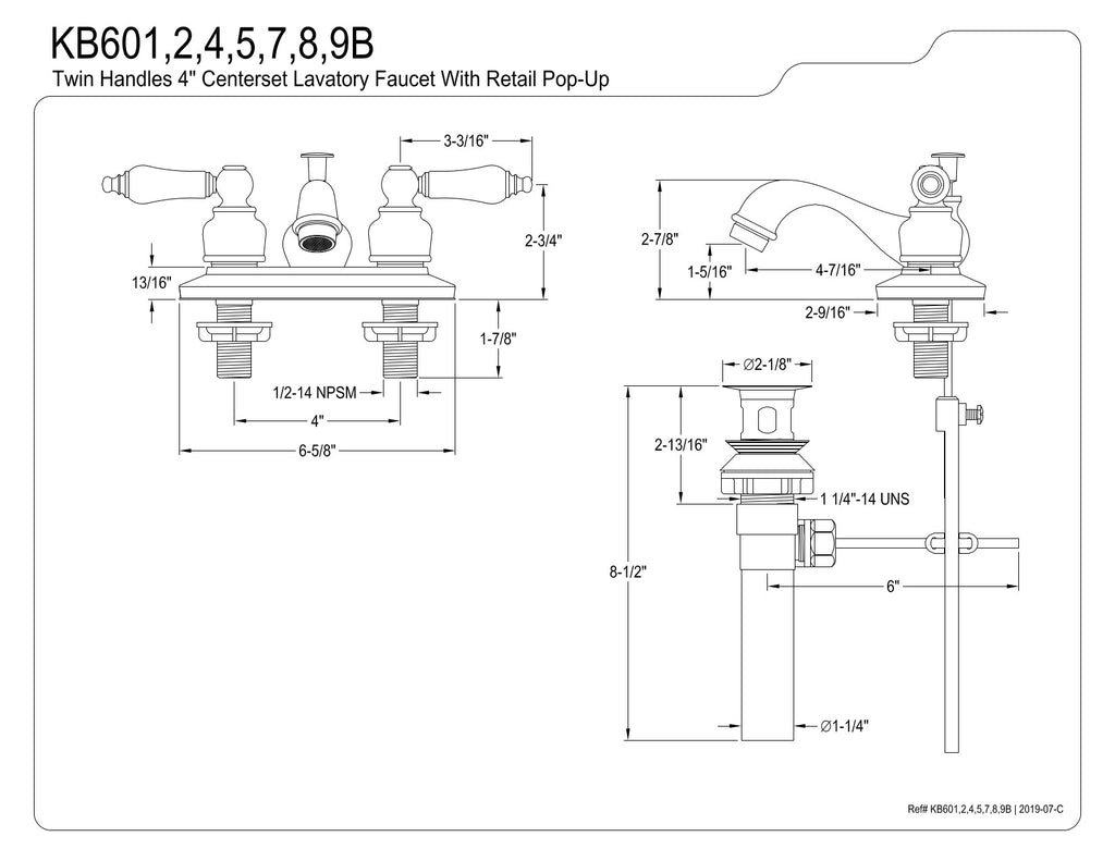 Kingston Brass KB602B 4 in. Centerset Bathroom Faucet