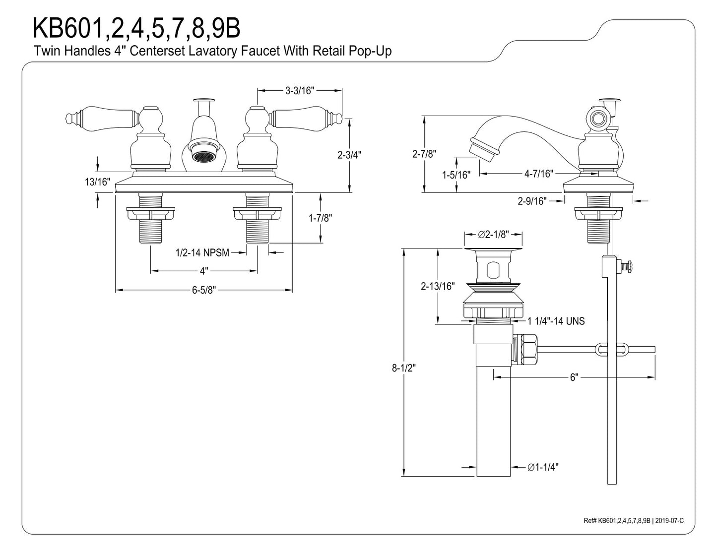 Kingston Brass KB602B 4 in. Centerset Bathroom Faucet