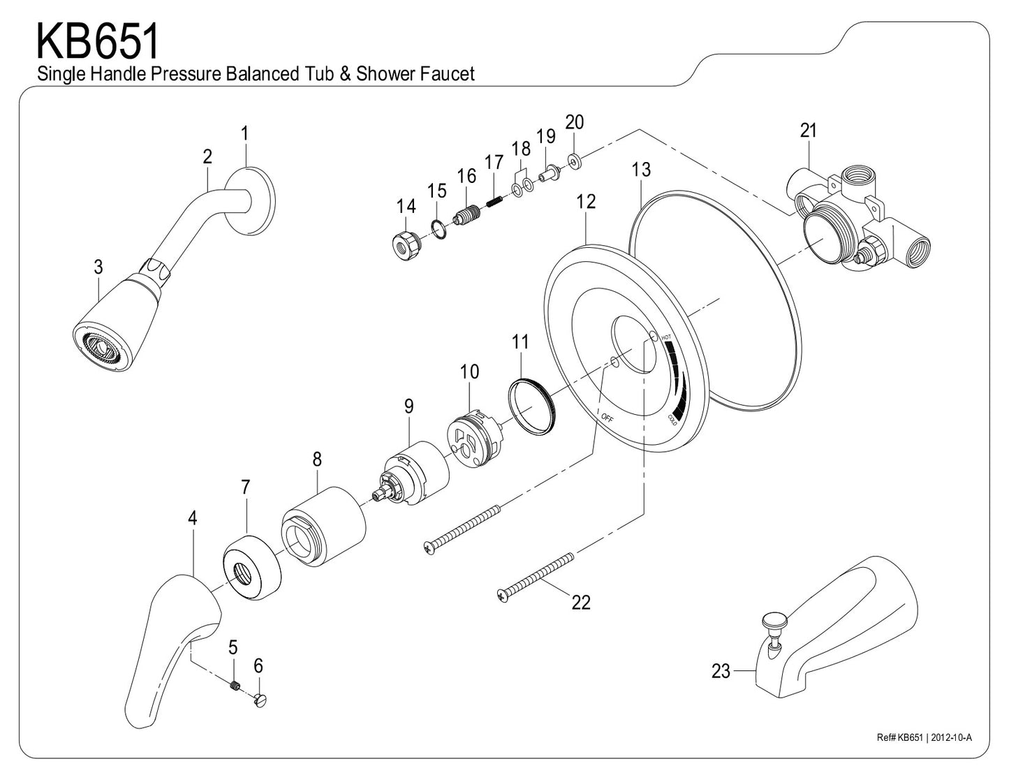 Kingston Brass KB651 Chatham Single Lever Handle Tub & Shower Faucet