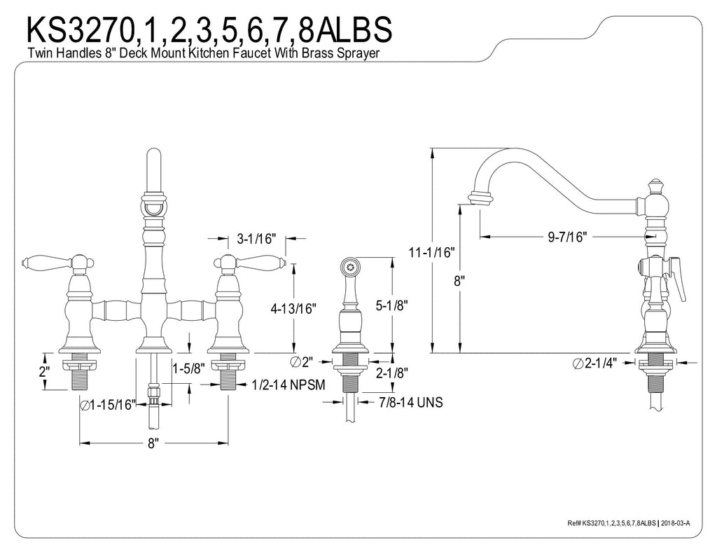 Kingston Brass KS3270ALBS Kitchen Faucet with Side Sprayer