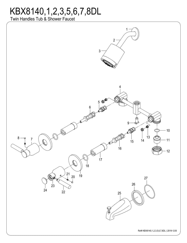 Kingston Brass KBX8148DL Concord Two-Handle Tub and Shower Faucet