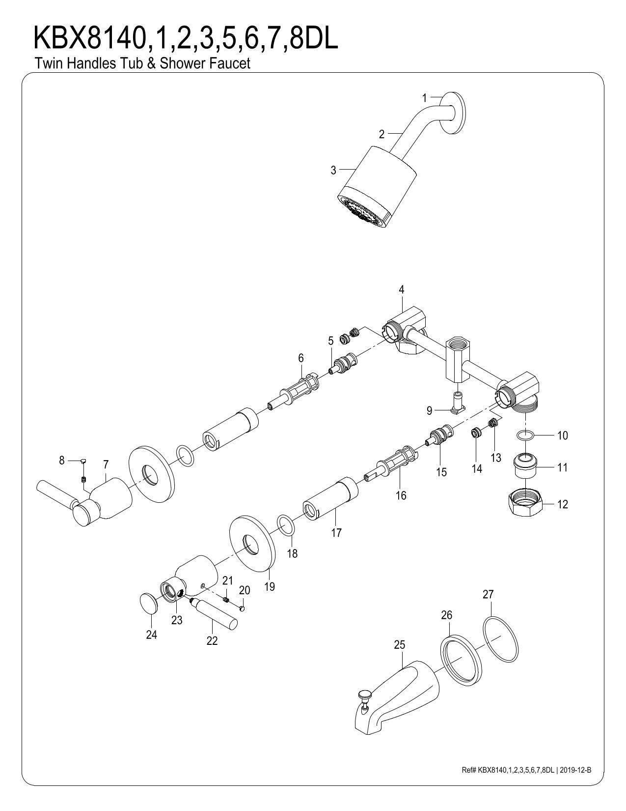 Kingston Brass KBX8148DL Concord Two-Handle Tub and Shower Faucet