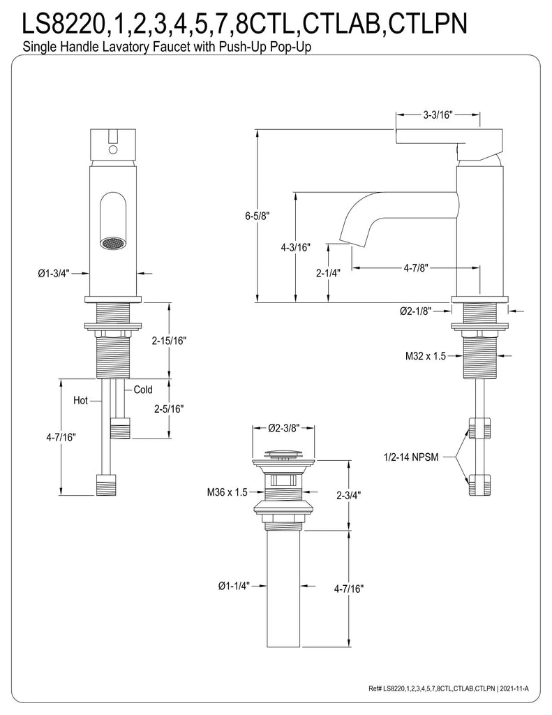 Fauceture LS8228CTL Continental Single-Handle Bathroom Faucet with Push Pop-Up