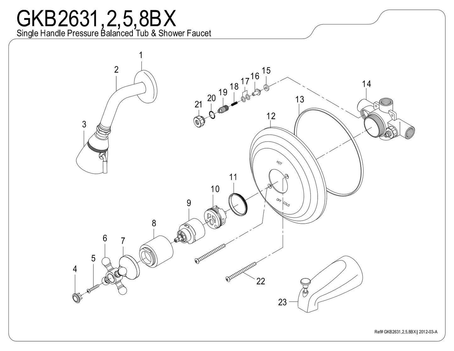 Kingston Brass GKB2631BX Water Saving Metropolitan Tub & Shower Faucet with Cross Handles