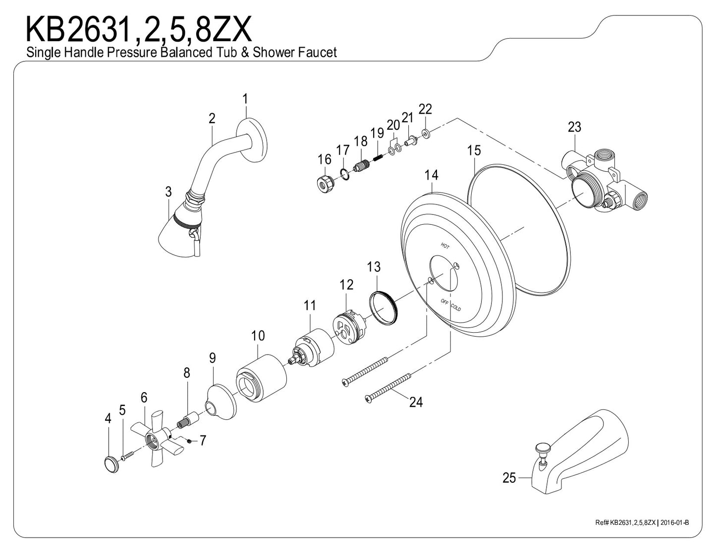 Kingston Brass KB2632ZX Tub/Shower Faucet