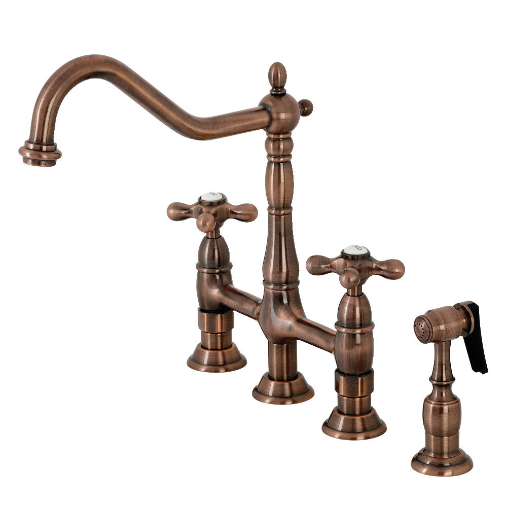 Kingston Brass KS1270AXBS Heritage Bridge Kitchen Faucet with Brass Sprayer